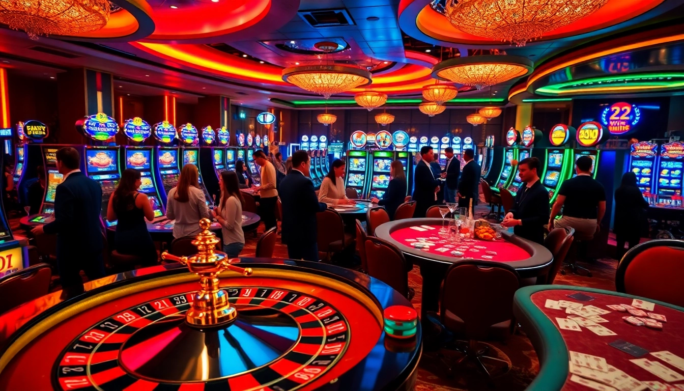 Experience the thrill of gambling with 32 win pro at a luxurious casino, featuring vibrant slot machines and engaging players.