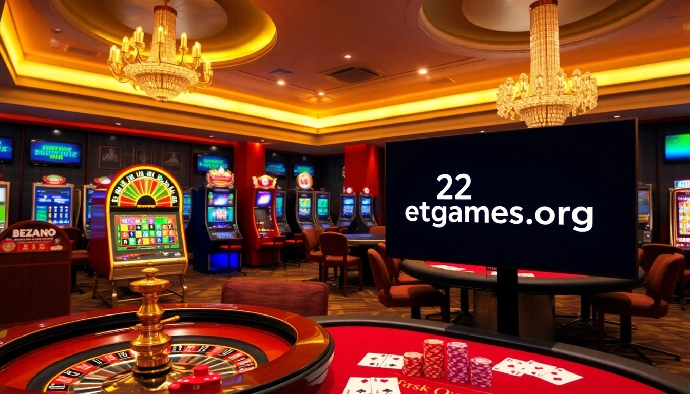Exciting casino scene with roulette and poker elements inspired by https://e2bet-games.org.