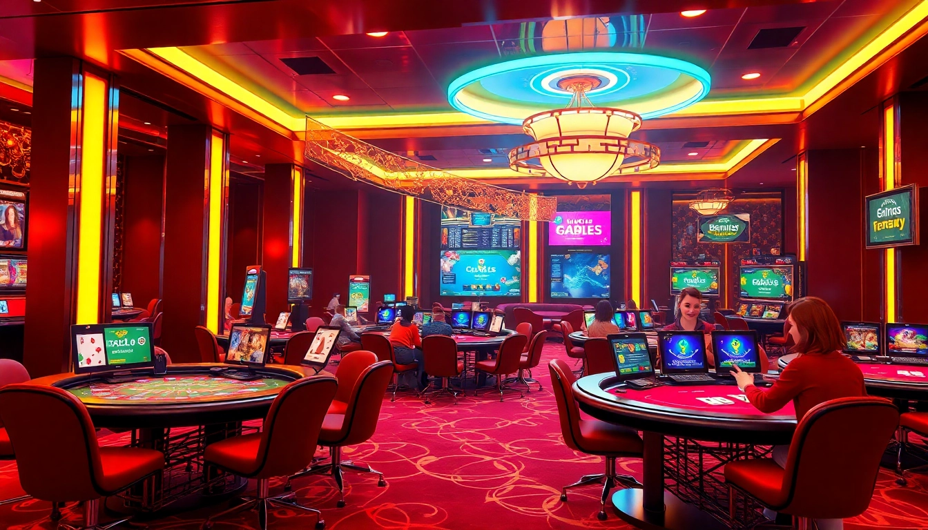 Exciting game đổi thưởng scene with interactive card games and vibrant casino atmosphere.