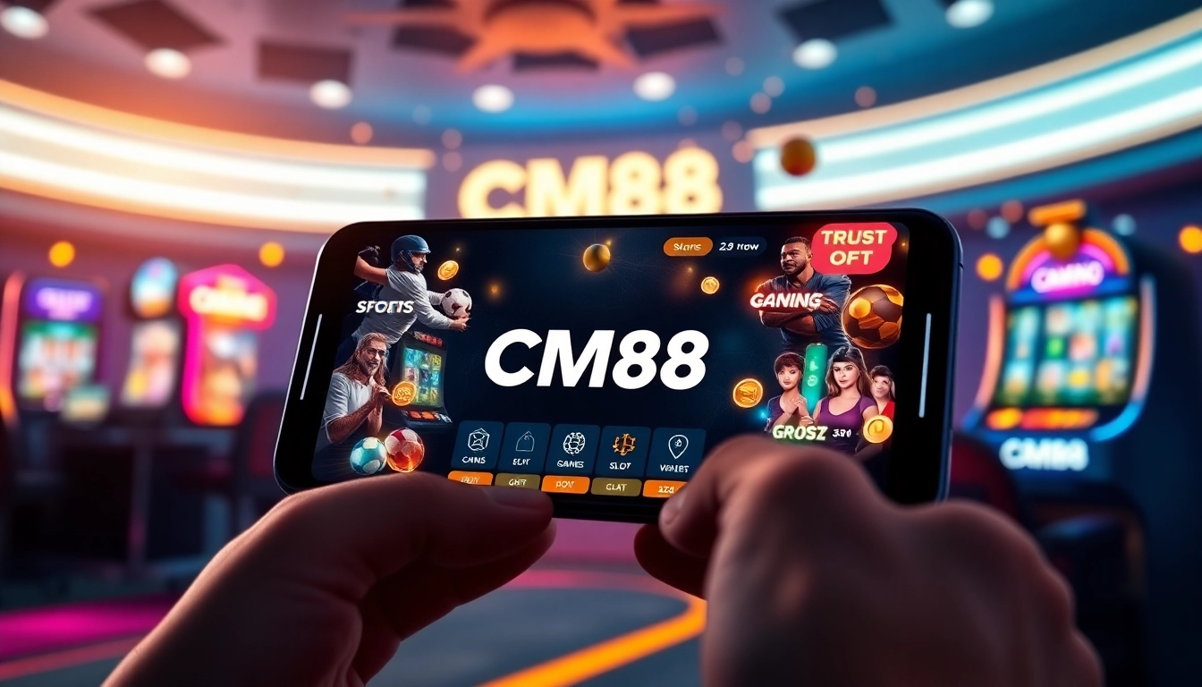 CM88 online betting platform interface on a smartphone, showcasing exciting games and secure payment options.