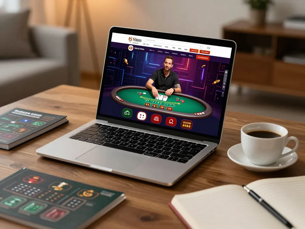 Engaging with trang chủ NK88 while playing live dealer blackjack on a laptop in a cozy workspace