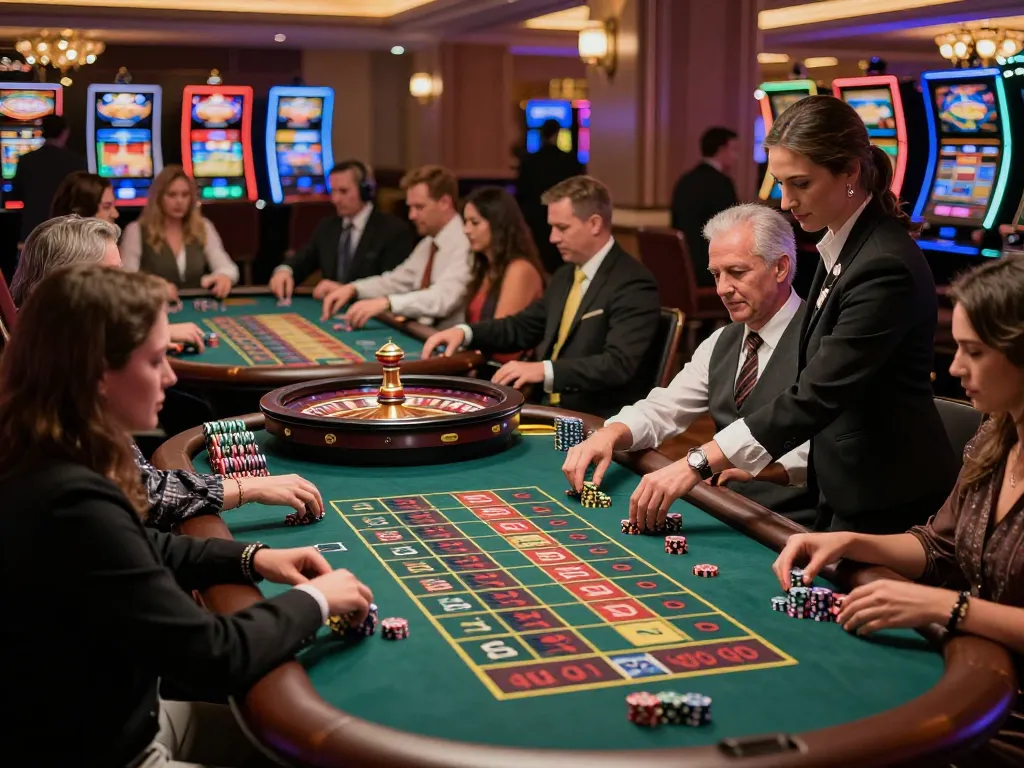 Players engaging at the roulette tables in 99win casino, celebrating dynamic winning moments.