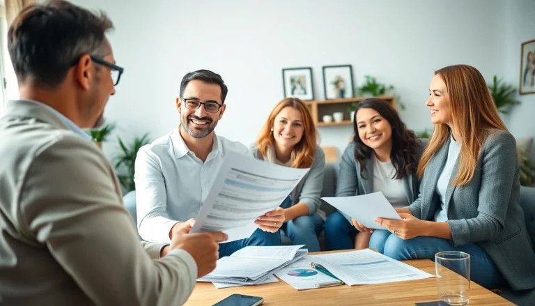 Immobilienkredite günstig: Financial consultant advising a family on home loans.