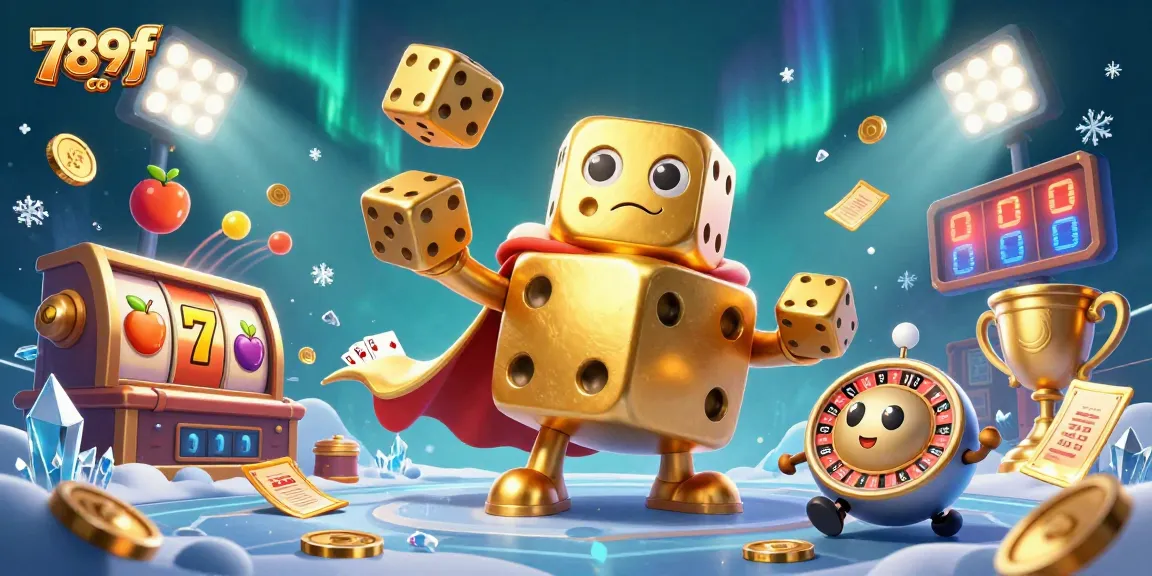 Spin the reels with excitement at 789f co, showcasing golden dice and jackpot symbols in a vibrant casino scene.