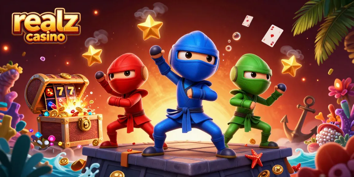 Experience the excitement of realz casino with a dynamic display of gaming elements and vibrant characters.
