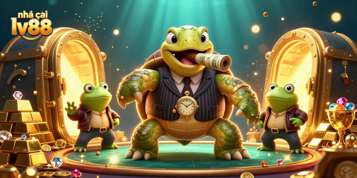 Engage with the vibrant environment at nhà cái lv88, featuring a bustling casino scene with a turtle mobster.