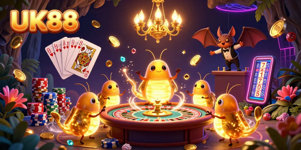 Experience the excitement of UK88 in a vibrant casino illuminated by glowworms and a bat dealer.