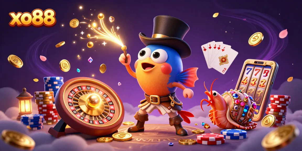 Experience exciting winnings at xo88 with a vibrant 3D casino illustration featuring engaging characters and game elements.