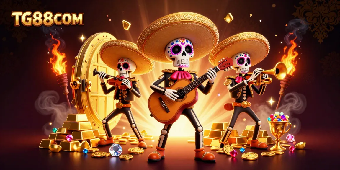Celebrate winning with TG88COM in a vibrant Dia de los Muertos themed casino scene.