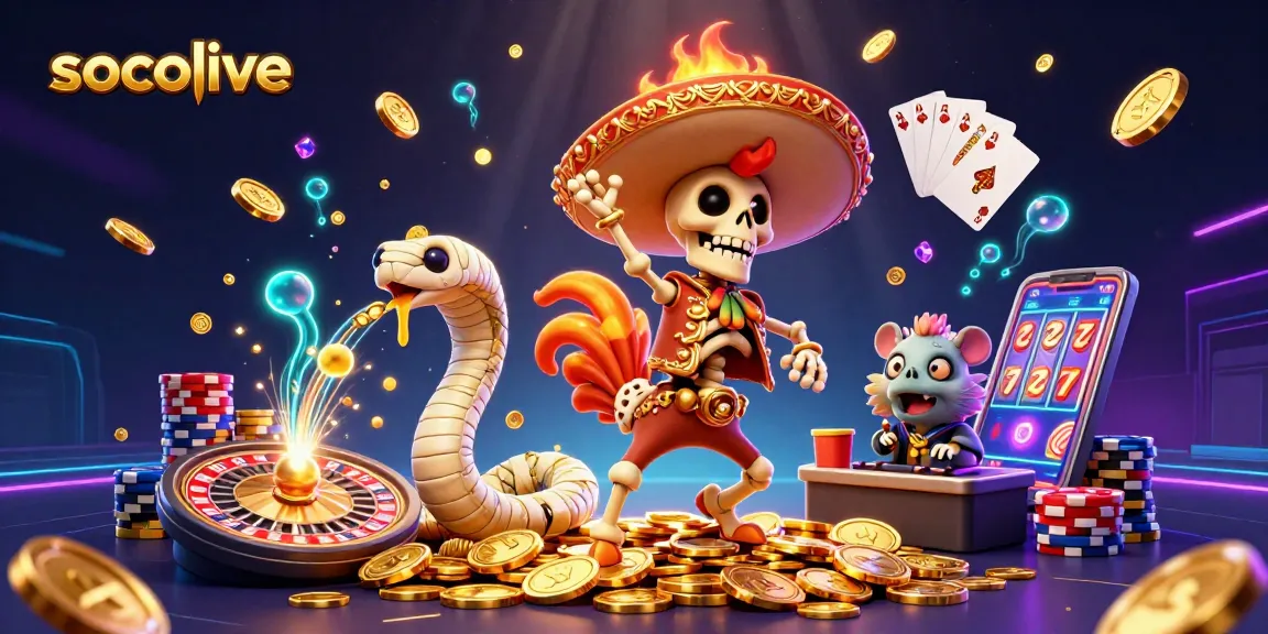 Socolive showcases vibrant characters celebrating a big win amidst sparkling casino elements