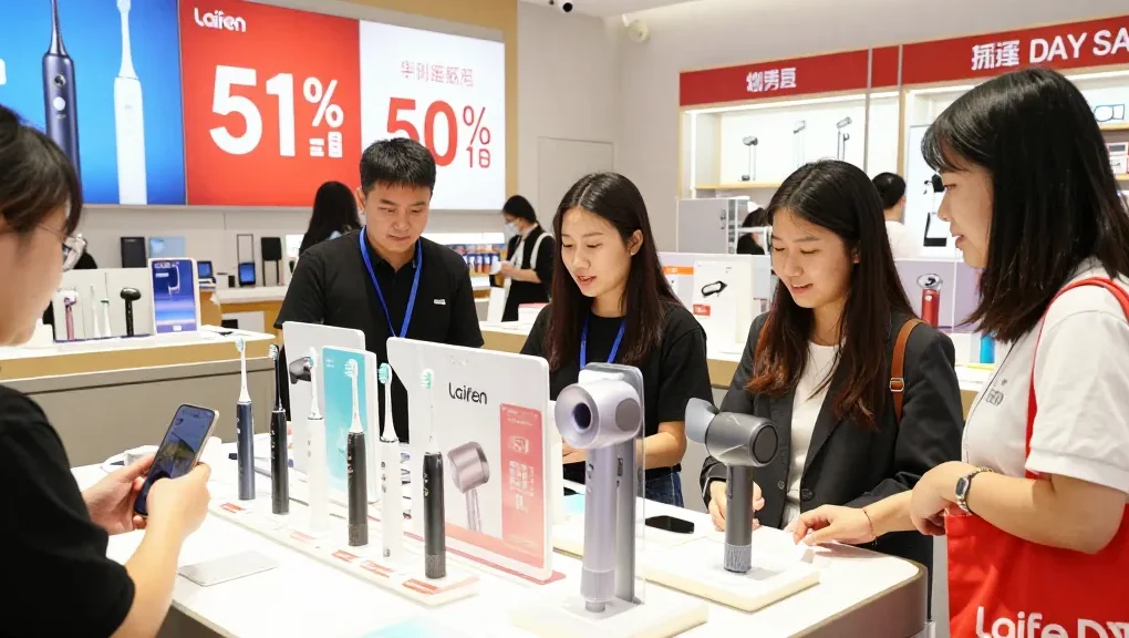 Laifen Deutschland Prime Day Sale mit elektrischen Zahnbürsten und Haartrocknern im Verkaufsdisplay