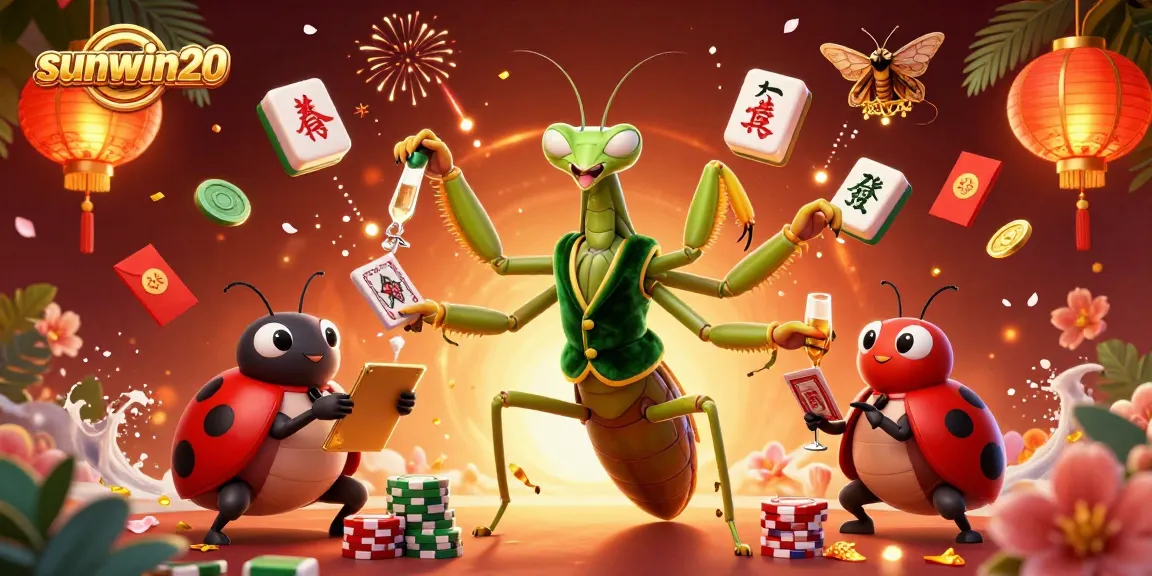 Experience thrilling gambling action with sunwin20 and vibrant casino characters in a dynamic illustration.