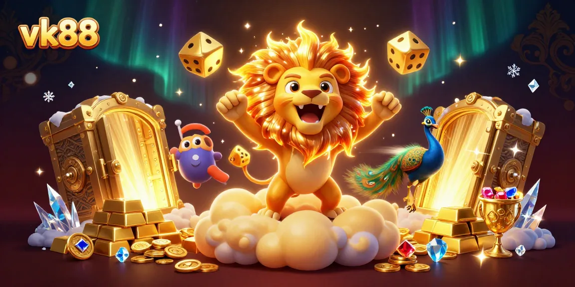 Spin and win big at vk88 with the sun lion amid dazzling treasures and golden dice!