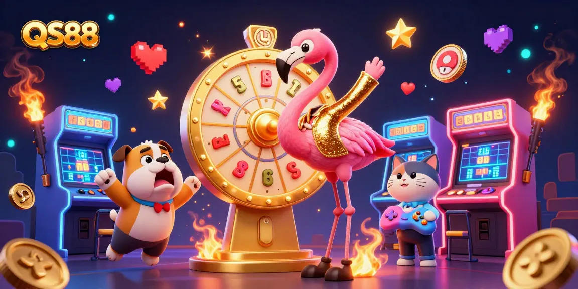 Engage with QS88's thrilling gaming experience featuring exciting characters, vibrant visuals, and dynamic casino elements.